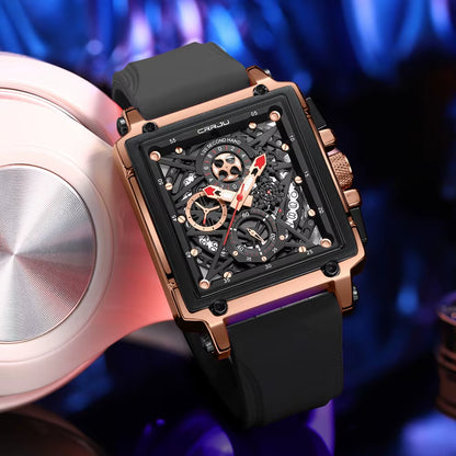 Men'S Sports Chronograph Wrist Watch for Men Army Silicone Strap Square Quartz Stop Watch Clock Man Relogios Masculino