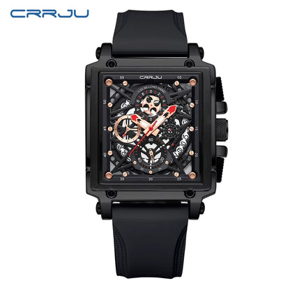 Men'S Sports Chronograph Wrist Watch for Men Army Silicone Strap Square Quartz Stop Watch Clock Man Relogios Masculino