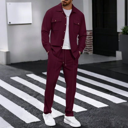 Men'S Waffle Check Workwear Fashionable Lapel Button Jacket and Long Pants Comfortable Breathable Casual Business Outfi 1/2Piece
