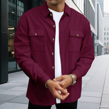 Men'S Waffle Check Workwear Fashionable Lapel Button Jacket and Long Pants Comfortable Breathable Casual Business Outfi 1/2Piece