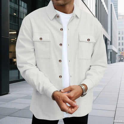 Men'S Waffle Check Workwear Fashionable Lapel Button Jacket and Long Pants Comfortable Breathable Casual Business Outfi 1/2Piece