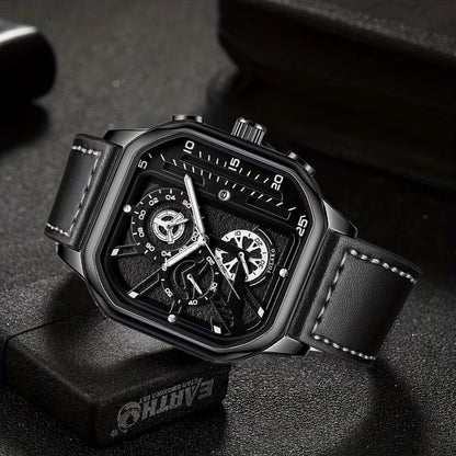 2-Piece Luxury Men'S Leather Strap Quartz Watch Set with Calendar - Perfect Gift for School, Graduation, Men Gift