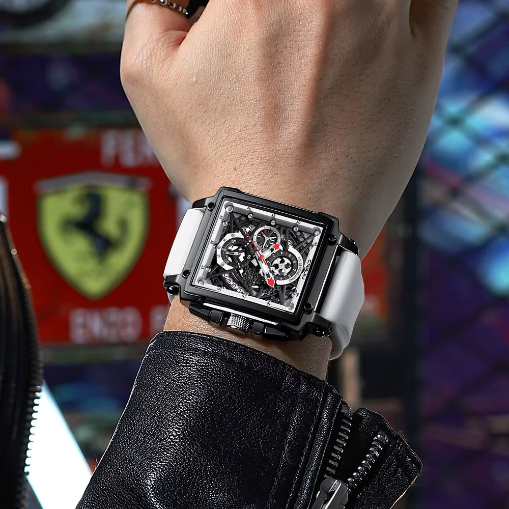 Men'S Sports Chronograph Wrist Watch for Men Army Silicone Strap Square Quartz Stop Watch Clock Man Relogios Masculino