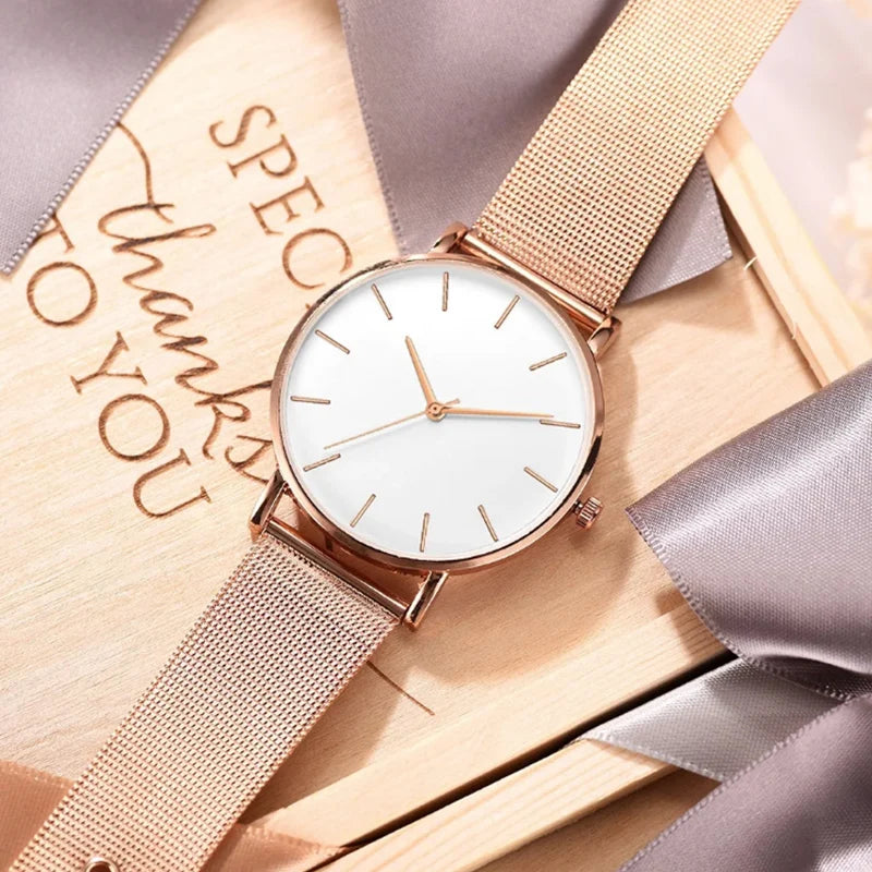Top Brand Women'S Watches Luxury Metal Mesh Simple Quartz Watches Fashion Elegant Rose Gold Ladies Wristwatch Clock Reloj Mujer