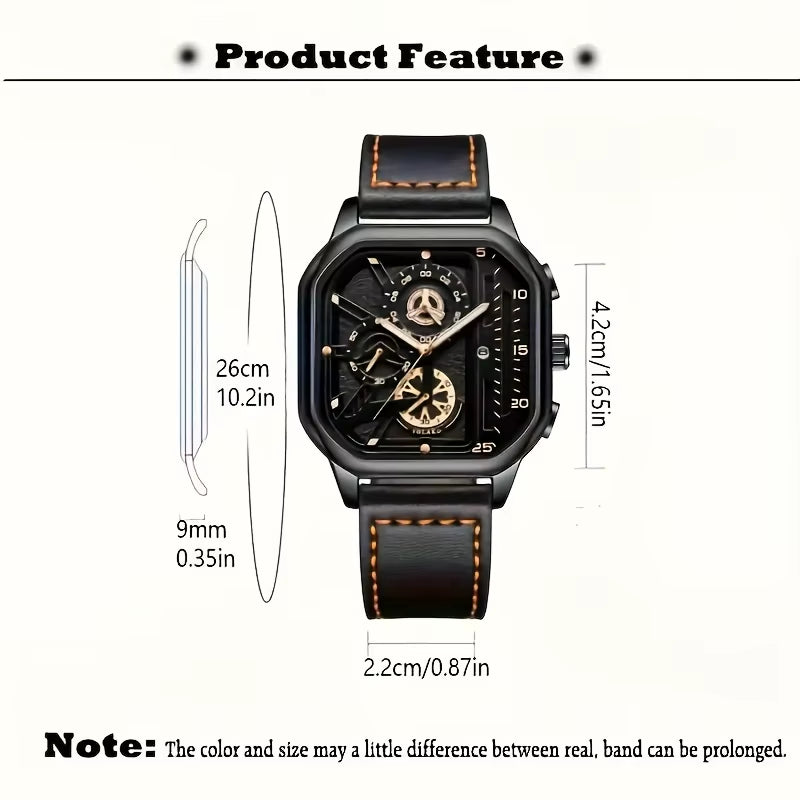 2-Piece Luxury Men'S Leather Strap Quartz Watch Set with Calendar - Perfect Gift for School, Graduation, Men Gift