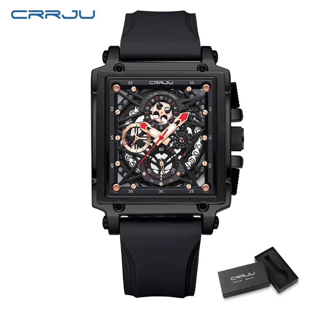 Men'S Sports Chronograph Wrist Watch for Men Army Silicone Strap Square Quartz Stop Watch Clock Man Relogios Masculino